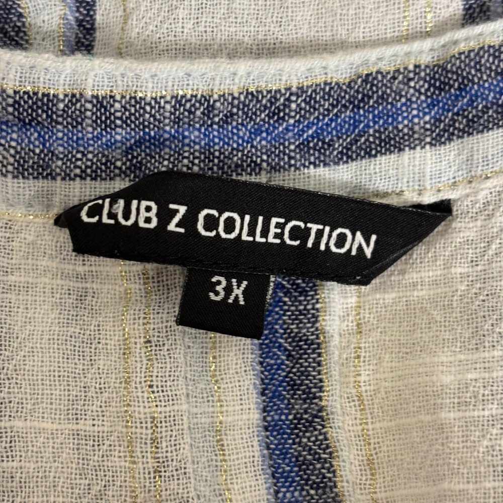 Comfortable Cotton Blend Blouse Roll Tab Sleeve Lightweight Blue Stripe 3X - Picture 2 of 9